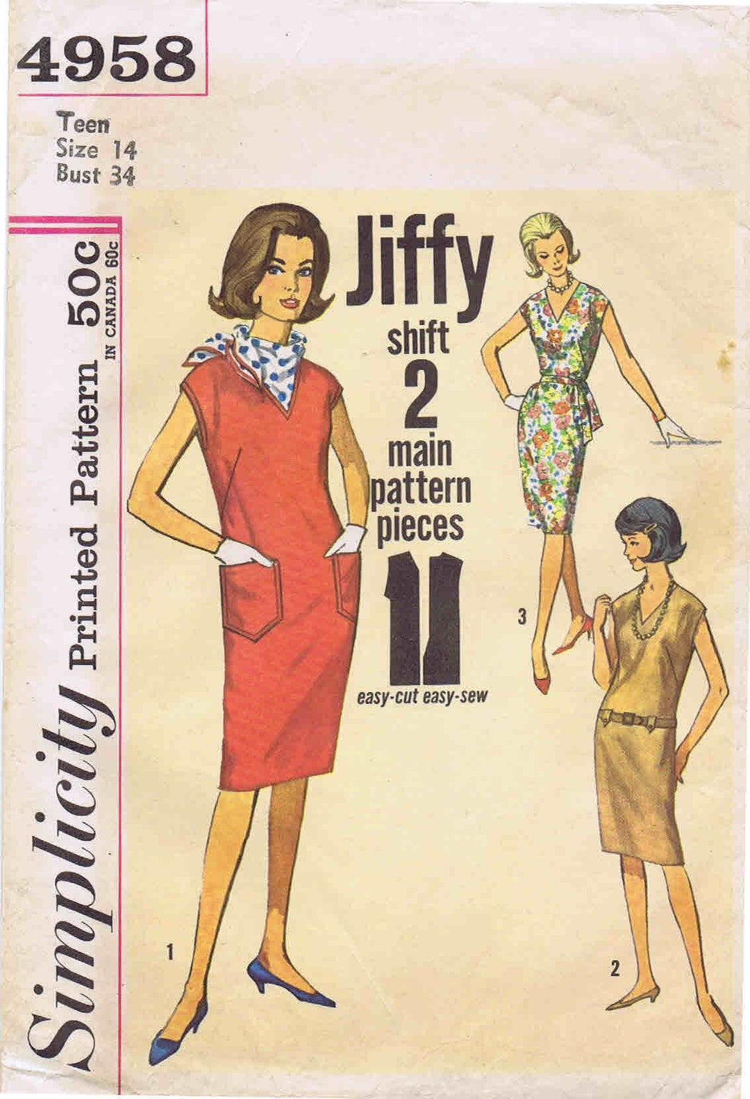 1960s Teens Shift Dress Simplicity 4958 Vintage Sewing Pattern