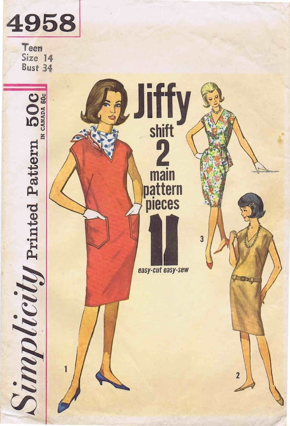 1960s Teens Shift Dress Simplicity 4958 Vintage Sewing Pattern
