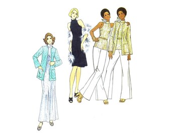 1970s Misses Suéter Vestido de Cóctel Tortuga Cuello Top Pantalón De pierna ancha Butterick 3437 Vintage patrón de costura tamaño 8 O tamaño 12 UNCUT