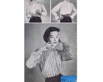 1950s Womens Front Button Blouse Vintage Sewing Pattern Womans Day 5002 Ruffled Plastron Blouse Size 14 Bust 32 UNCUT