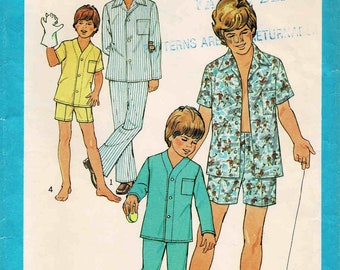 1980s Teen Boys Pajamas - Top, Pants and Shorts Simplicity 9509 Vintage Sewing Pattern Size 14 - 16 Chest 32 - 33 1/2