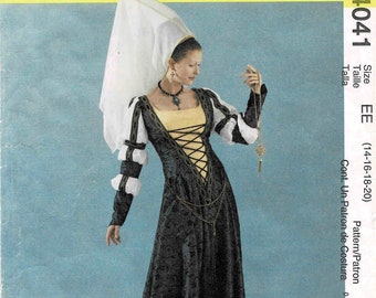 Misses Medieval Renaissance Evening Length Gown and Hat Costumes McCalls 4041 Sewing Pattern Size 14 - 16 - 18 - 20 UNCUT
