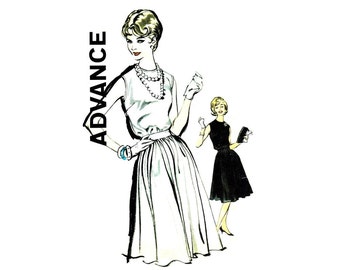 1960s Junior Misses Full Skirt Dress Advance 9868 Vintage Sewing Pattern Size 9 Bust 30 1/2