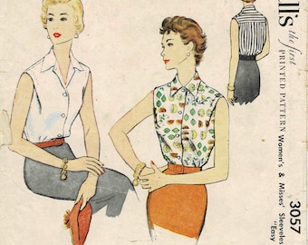 1950s Misses and Womens Sleeveless Blouse McCall's 3057 Vintage Sewing Pattern Size 16 Bust 34 OR Size 40 Bust 40