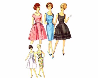 1960s Junior Cocktail Party Dress Simplicity 4491 Vintage Sewing Pattern Size 9 Bust 30 1/2