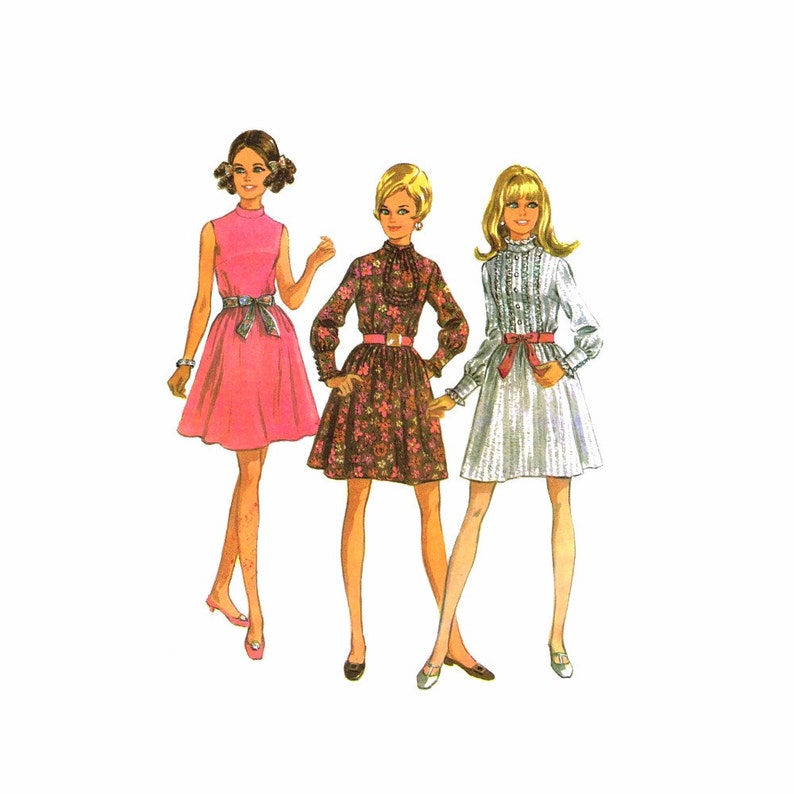 1960s Full Skirt Dress McCalls 9509 Vintage Sewing Pattern Junior Petite Size 9 Bust 33 UNCUT image 1