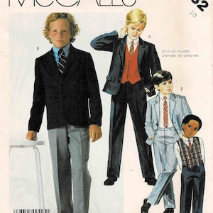 1980s McCall's 2332 Vintage Sewing Pattern Boys Suit Jacket, Vest and Pants Size 10 Chest 28 UNCUT image 1