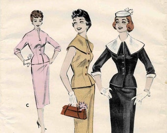 1950s Misses Two Piece Slim Dress Butterick 7207 Vintage Sewing Pattern Size 14 Bust 32 UNCUT Factory Folded