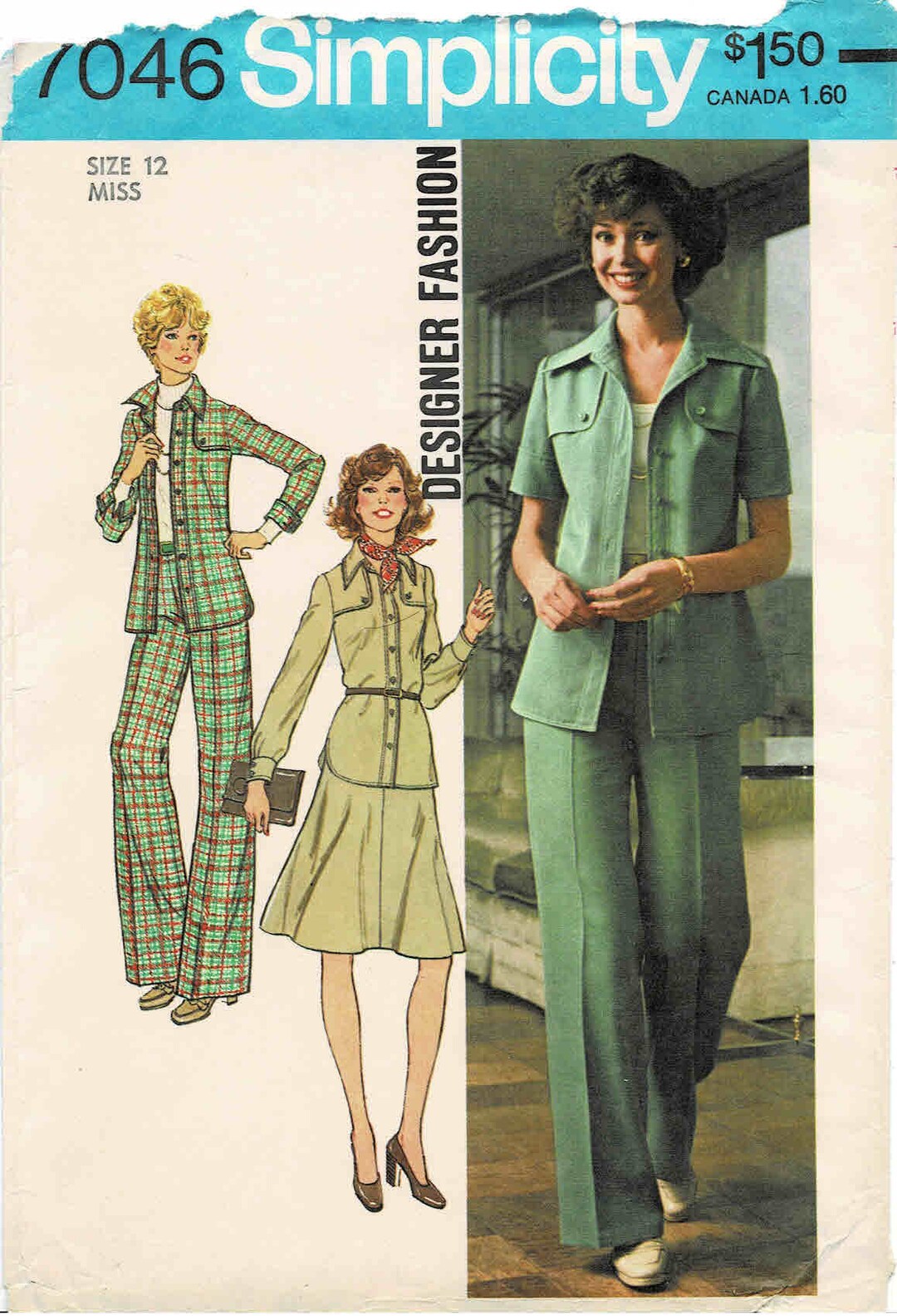 1970s Misses Shirt-jacket Wide Leg Pants Skirt Designer Fashion ...