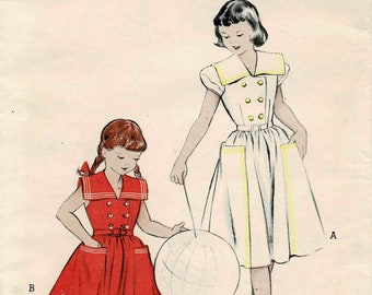 1950s Girls Sailor Collar Dress Butterick 5966 Vintage Sewing Pattern Size 4 Breast 23