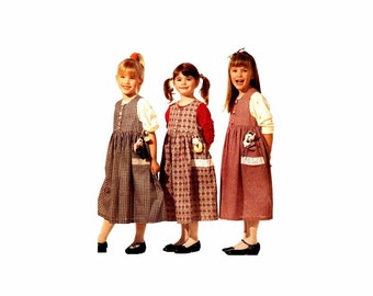 Little Girls Raised Waist Jumper and Appliques McCalls 7797 Vintage Sewing Pattern Size 2 - 3 - 4 UNCUT