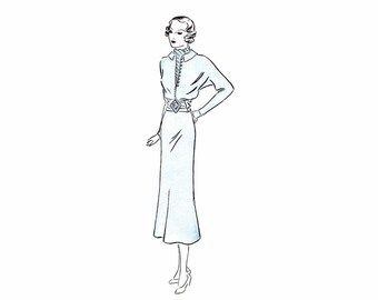 1930s Tailored Frock Dress Womans World 5890 Vintage Sewing Pattern Kimono Sleeve Draped Belt Dress Different Sizes Available FACTORY FOLDED