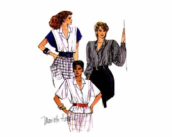 1980s Misses Front Buttoned Blouse Mariette Hartley McCalls 9494 Vintage Sewing Pattern Size 10 Bust 32 1/2 UNCUT