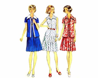 1970s Misses Pleated Skirt Dress Jacket Simplicity 6156 Vintage Sewing Pattern Full Figure Half Size 18 1/2 Bust 41 UNCUT