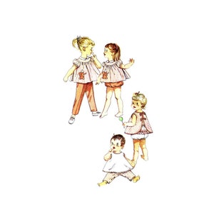 1960s Toddler Girls Top Pants Apron Panties Simplicity 4018 Vintage Sewing Pattern Size 1 Breast 20