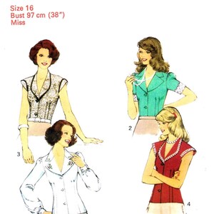 1970s Misses Front Buttoned Blouses Style 4844 Vintage Sewing Pattern UNCUT Different Sizes Available image 3