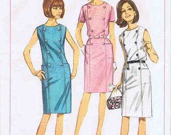 1960s Misses Button Trimmed Shift Dress Simplicity 6532 Vintage Sewing Pattern Size 14 Bust 34