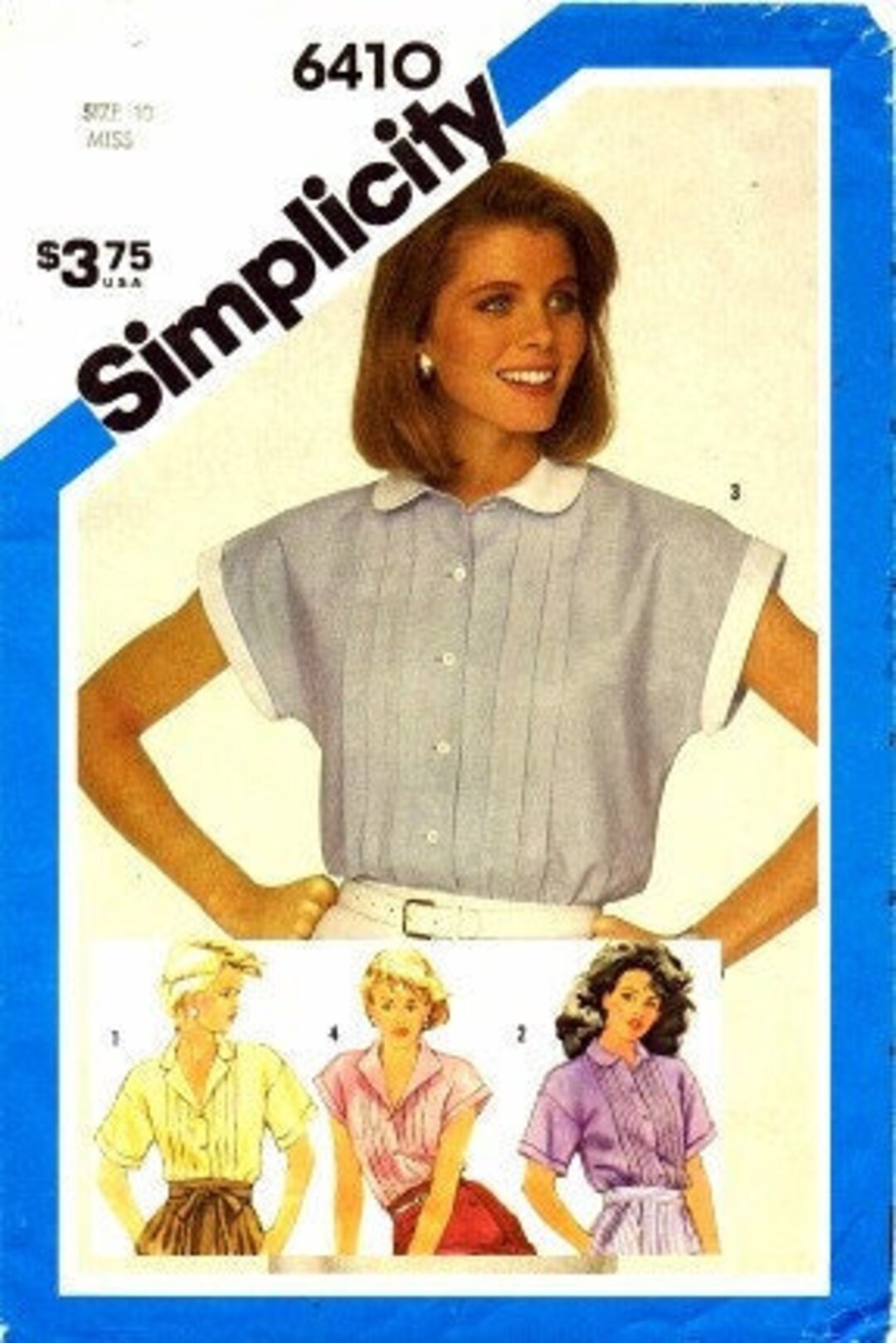1980s Misses Front Button Tucked Shirt Simplicity 6410 Vintage Sewing ...