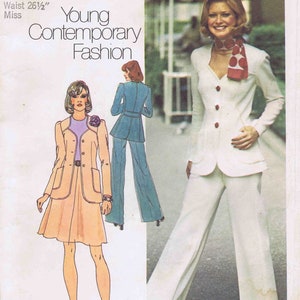 1970s Misses Sweetheart Neckline Jacket Skirt Pants Simplicity 6104 Vintage Sewing Pattern Size 12 Bust 34 UNCUT image 2