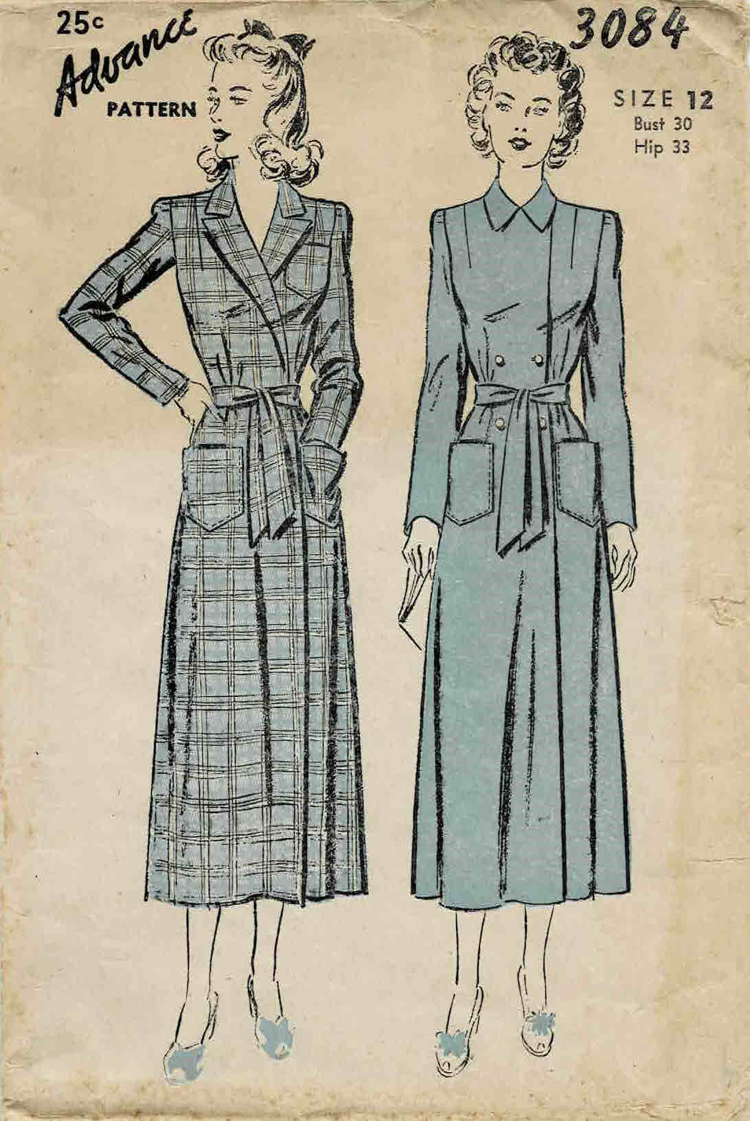 1940s Misses or Girls Robe Advance 3083 or 3084 Vintage Sewing Pattern FACTORY FOLDED Different Sizes Available