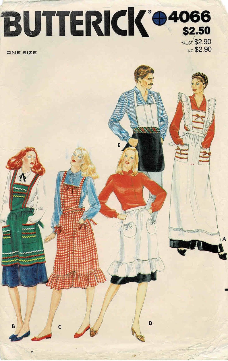 Misses and Mens Aprons Bib Apron Long Apron with Ruffles Kitchen Apron BBQ Apron Butterick 4066 Vintage Sewing Pattern UNCUT