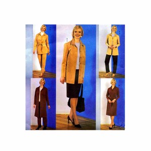May include: Four women model different styles of a tan suede jacket. The jacket has a collar, long sleeves, and a button closure. The models are wearing the jacket with different outfits, including pants, skirts, and dresses.