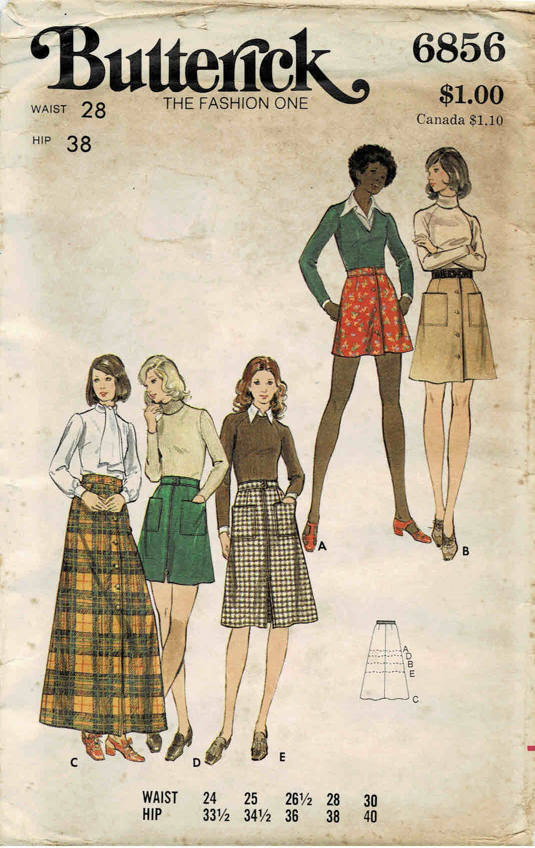 Patron De Jupe Vintage Butterick 6626 - Taille 10, Style A-Line, Années 70