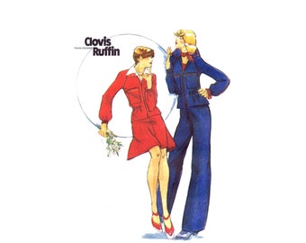 1970's Clovis Ruffin Front Zipped Jacket Flared Skirt Wide Leg Pants Butterick 3609 Vintage Sewing Pattern UNCUT Different Sizes Available