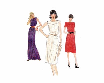 1980s Misses Loose Fitting Pullover Dress Below Mid Knee or Floor Length Vogue 7719 Vintage Sewing Pattern Size 10 Bust 32 1/2 UNCUT