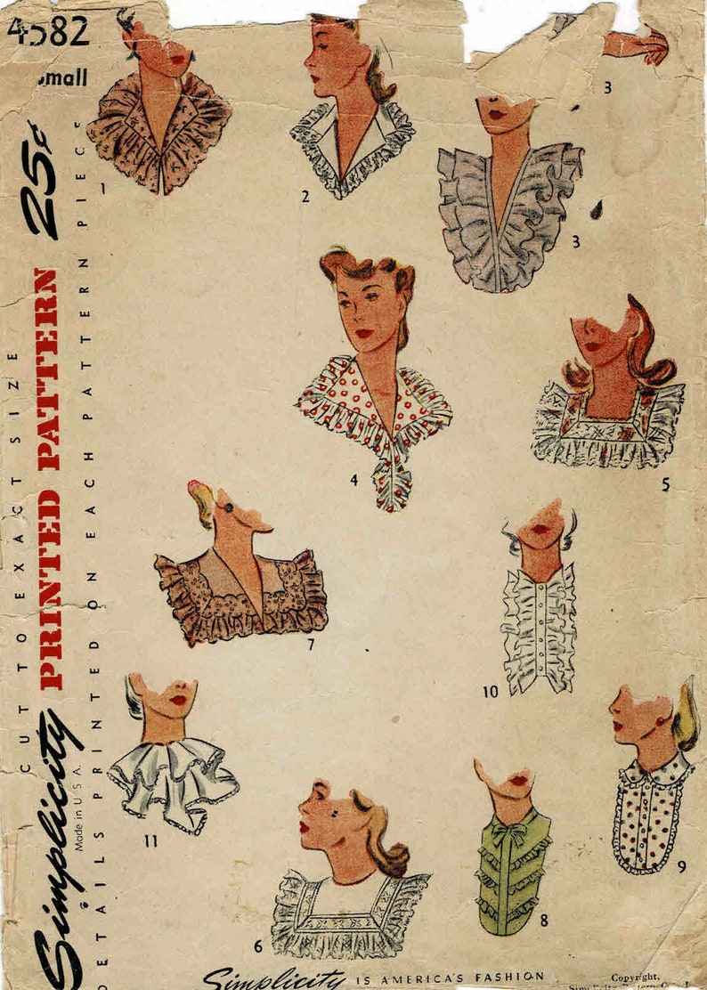 1940s Collar Set Detachable Cuffs Simplicity 4582 Womens Vintage Sewing Pattern Size Small ORIGINAL image 1