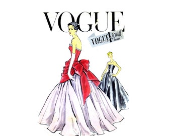 1950s Glamorous Strapless Evening Ball Gown Draped Pannier Laced Up Bodice Vogue Special Design S-4795 Vintage Sewing Pattern Size 12