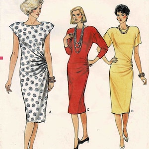 1980s Misses Side Draped Dress Vogue 9317 Vintage Sewing Pattern Size 14 Bust 36