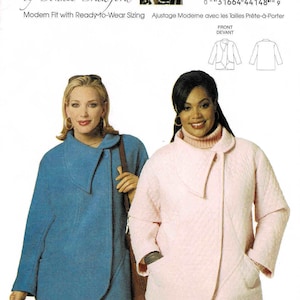 May include: A sewing pattern for a jacket with a wrap-style collar. The pattern is for sizes X-Small to X-Large. The pattern is by Butterick and designed by Connie Crawford. The pattern is for a modern fit with ready-to-wear sizing.