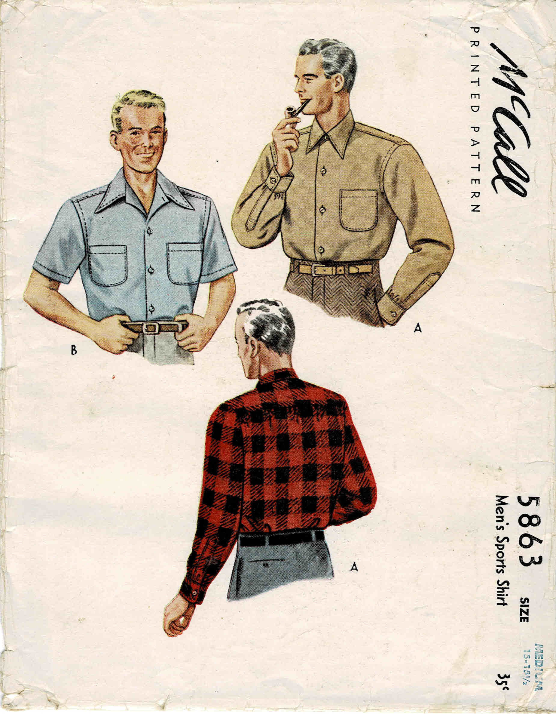 1940s Mens Sport Shirt Mccall 5863 
