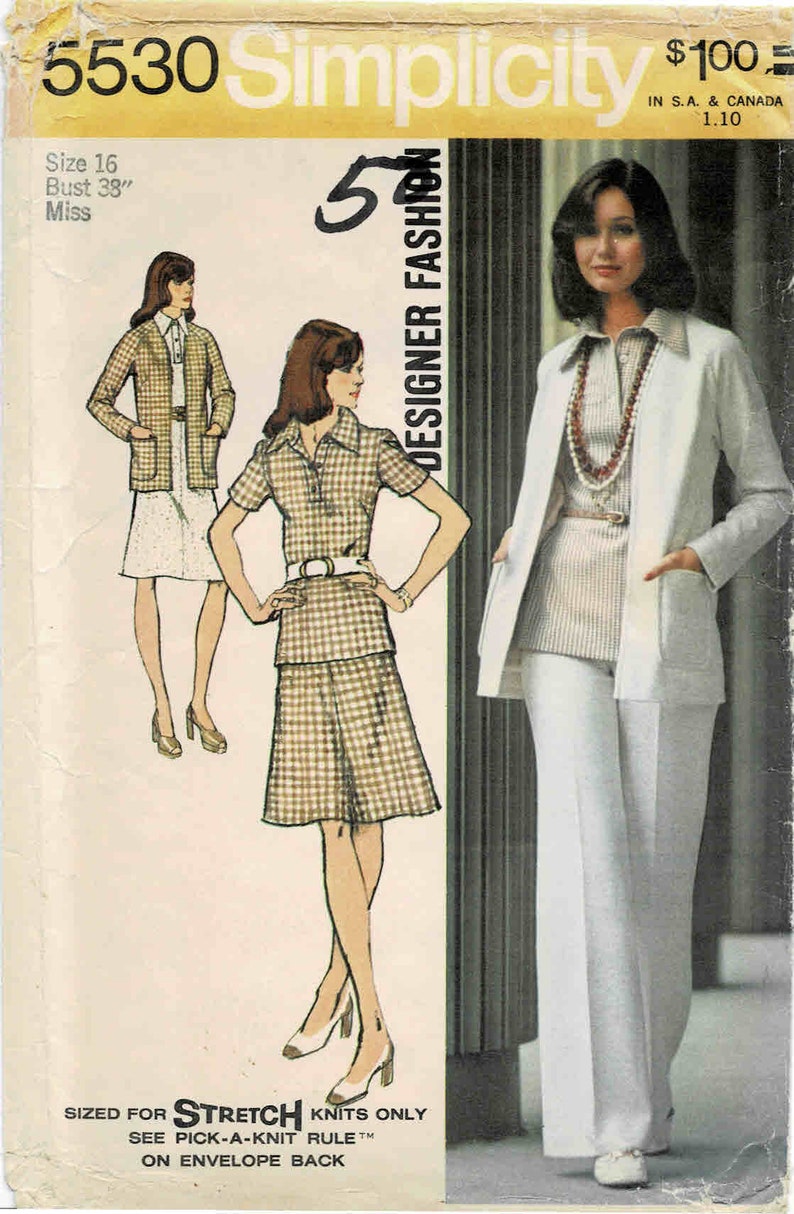 1970s Misses Cardigan Blouse Skirt Pants Designer Fashion Simplicity 5530 Vintage Sewing Pattern Size 16 Bust 38 UNCUT image 1