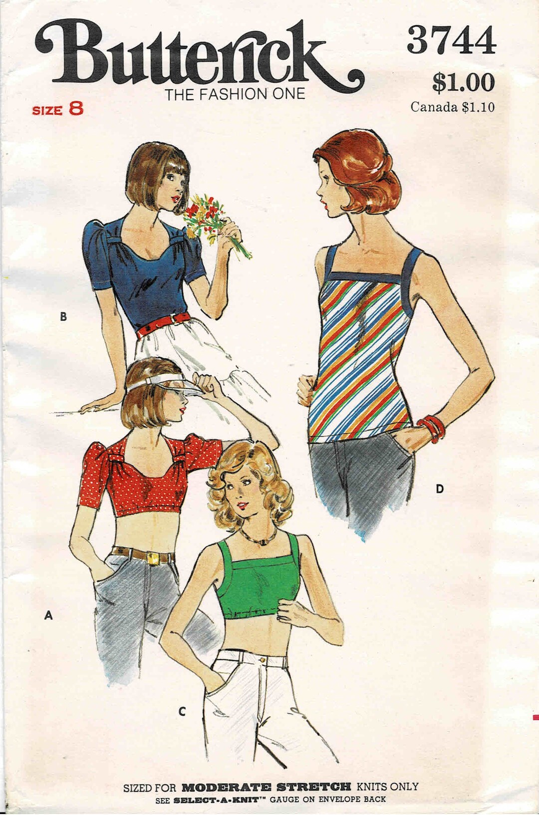 1970s Misses Close Fitting Tops Butterick 3744 Vintage Sewing Pattern ...
