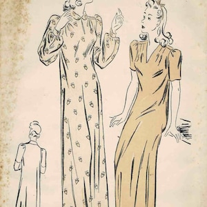 May include: Vintage sewing pattern for a nightgown, featuring two illustrations of women wearing the garment. The pattern is for size 14, with a bust measurement of 32 inches and a hip measurement of 35 inches. The pattern number is 2597.