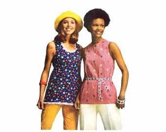 1970s Misses Tops Simplicity 5547 Vintage Sewing Pattern Sleeveless Round Neck Top Size 12 - 14 Bust 34 - 36