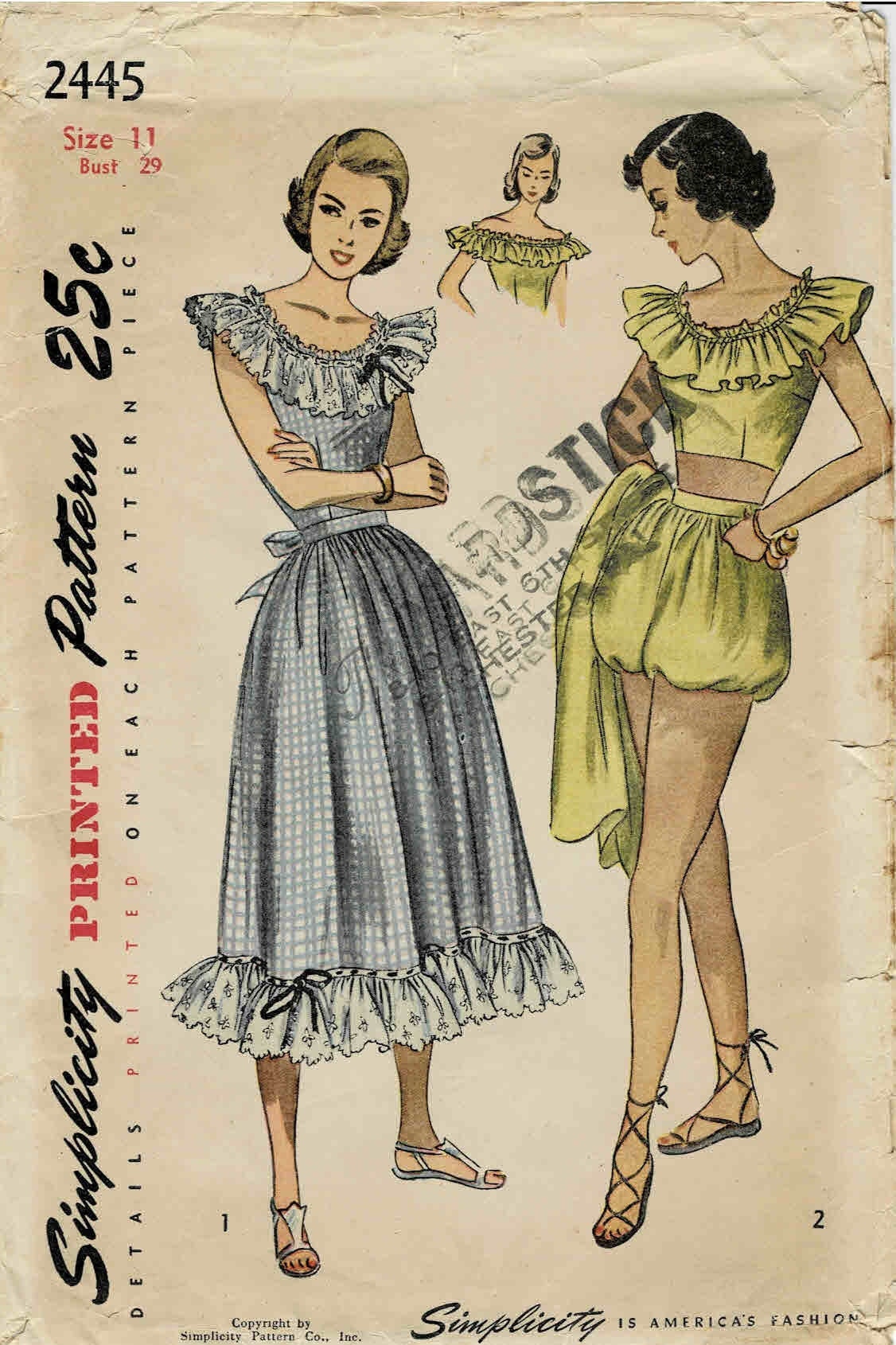 1940s Junior Misses Playsuit and Dress Simplicity 2445 Vintage Sewing Pattern Size 11 Bust 29