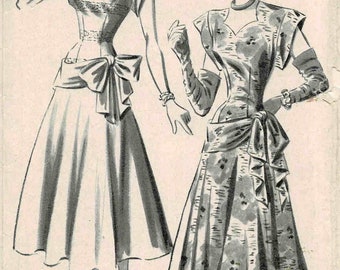 1950s Misses Sweetheart Neck Basque Cascade Draped Evening Dress New York 321 Vintage Sewing Pattern Size 14 Bust 32 UNCUT