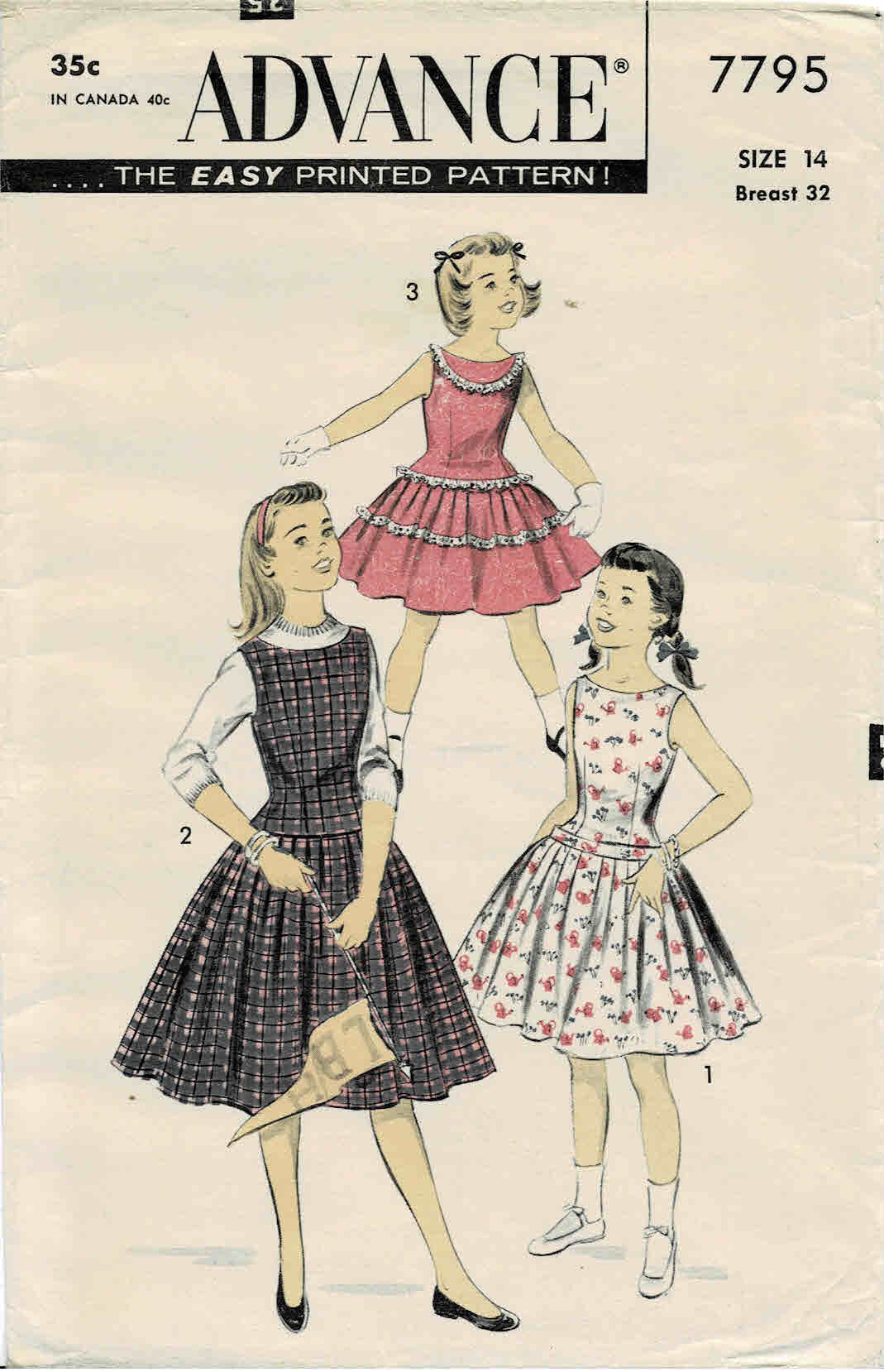 1950S Girls Sleeveless Dress Or Jumper Advance 7795 Vintage - Etsy Hong Kong
