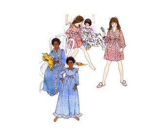 1970s Girls Nightgown Pajamas Robe Butterick 3409 Vintage Sewing Pattern UNCUT Different Sizes Available