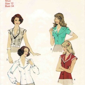 1970s Misses Front Buttoned Blouses Style 4844 Vintage Sewing Pattern UNCUT Different Sizes Available image 2