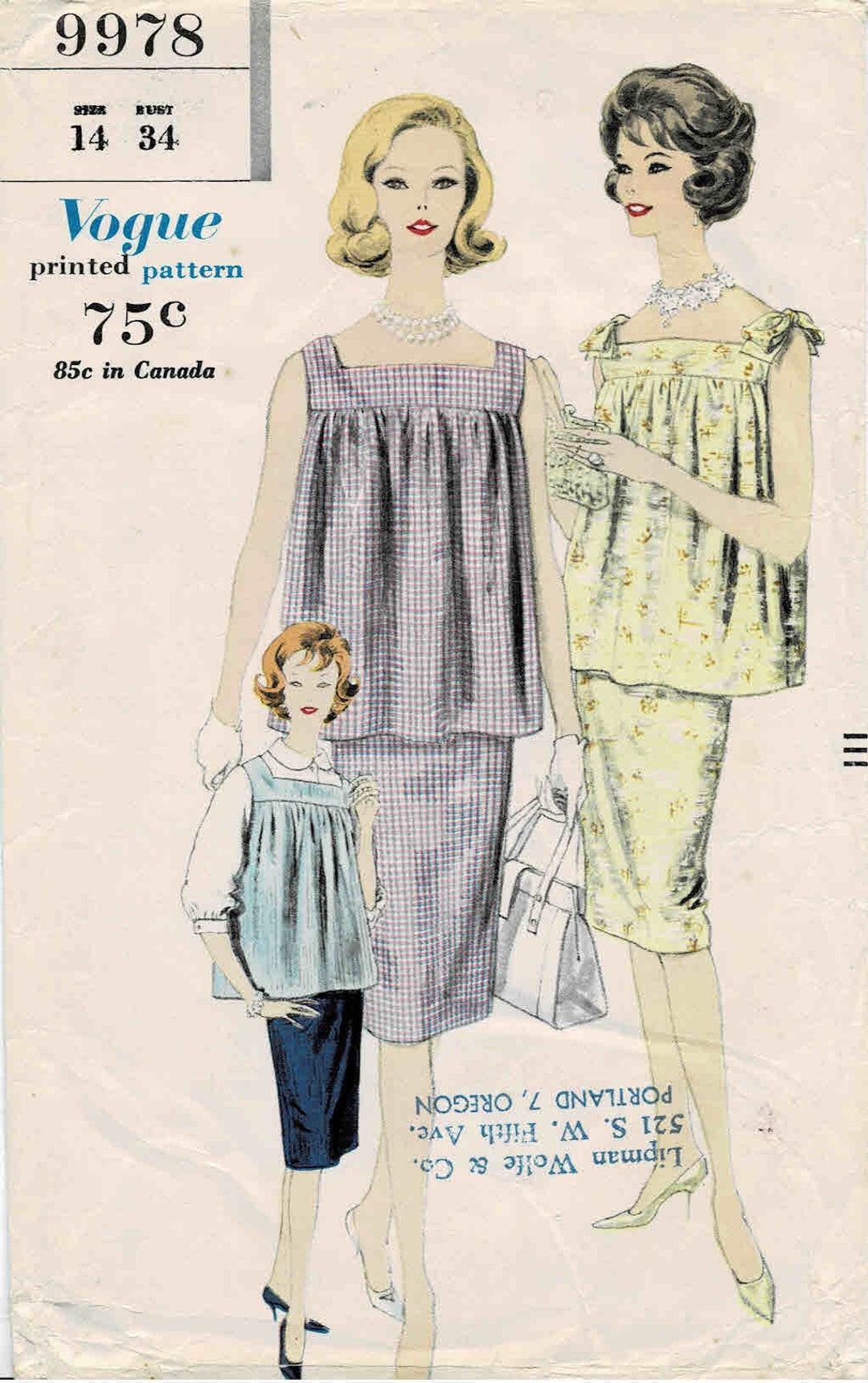 1960s Misses Two Piece Maternity Dress and Blouse Vogue 9978 - Main Image