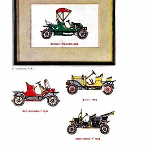 1950s Six Old Timer Automobiles Embroidery Transfer for a Buick, Ford Model T, Stanley Steamer, Reo Runabout McCalls 1636 Pattern UNCUT