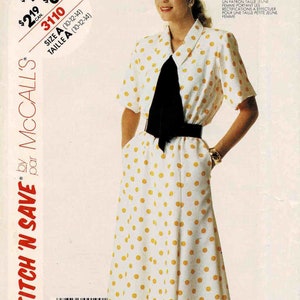 1980s McCall&#39;s 3110 Vintage Sewing Pattern Misses Fit and Flare Dress Size 10 - 12 - 14 Bust 32 1/2 - 34 - 36 UNCUT