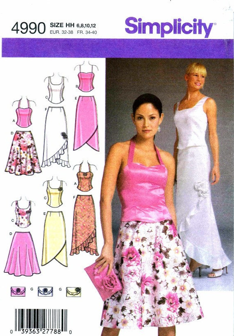 Misses Evening Halter Tops Skirts Purse Simplicity 4990 Sewing - Etsy
