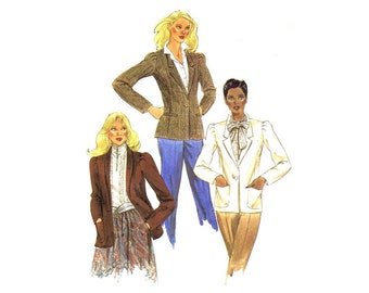 1980s Misses Princess Seam Notched or Shawl Collar Jacket McCalls 7713 Vintage Sewing Pattern Size 10 Bust 32 1/2 UNCUT