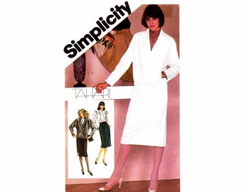 1980s Tahari Slim Skirt Blouse Jacket Suit Simplicity 6106 Vintage Sewing Pattern Size 14 Bust 36 UNCUT