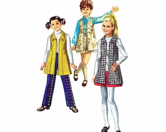 1960s Girls Princess Vest-Coat Skirt Simplicity 8996 Vintage Sewing Pattern Elastic Waist Pants Chain Button Closing Size 12